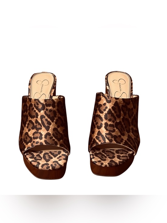 Jessica Simpson Shoes - Jessica Simpson Brown Leopard Print Open-Toe Slide Wedge Heels